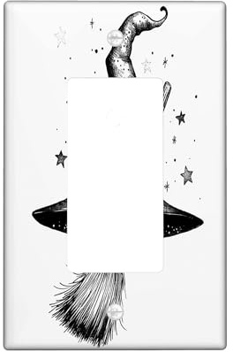 Halloween Witch Magic Broom Decorative Light Switch Cover Wall Plate 1 Gang Single Rocker, Gothic Black Witchy Hat Electrical Switchplate, Goth Cool Electrical Faceplate for Bedroom Room