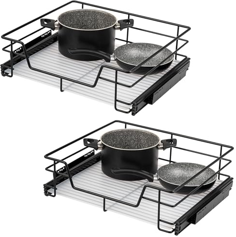 bremermann Teleskopschubladen 2er Set - 60 cm mit Einlegeboden, K�chenschublade zum Nachr�sten, Vollauszug mit Teleskop-Schienen, ideal f�r K�che, Bad & Schlafzimmer, aus Metall (Schwarz)