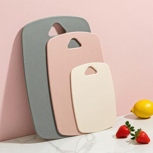 Chopping Board Set with 3 Size (L, M, S), BPA Free Plastic Chopping Boards for Kitchens, Cutting Board Dishwasher Safe with Non-Slip Feet, Drip Juice Groove, Easy Grip Handle - Pink