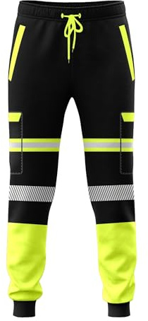 kraftd Men’s Hi Vis Viz Work Trousers Jogging Bottoms Reflective Joggers Sweat Pants Safety High Visibility Combat Trouser Workwear Jogger