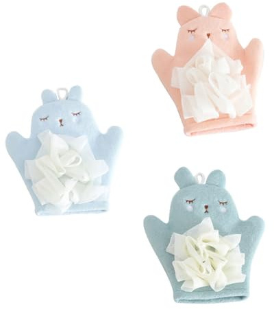 UKCOCO Moufles Exfoliants Bain Bébé Cartoon Lot de 3 Pièces Taille Moyenne Doux pour Peau Sensible Garçon et Filles Usage Quotidien Couleurs Aléatoires