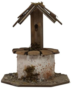 ZICOM Krippenzubehör Miniaturzubehör Miniatur Brunnen rund mit Dach Höhe 11,5cm Holz Natur Unikat, Modellbau Puppenhaus