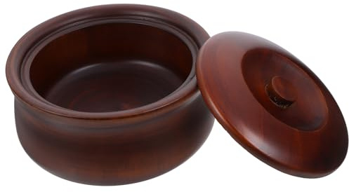 Hemobllo Cuenco de Madera Maciza con Tapa 17-18X75 CM Bol Multifuncional para Arroz Sopa y Ensalada Recipiente de Estilo Japonés para Cocina y Restaurante