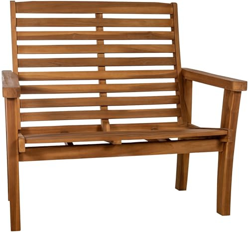 CLP Gartenbank wetterfest Teakholz Nicosia, Teakbank mit Liegefunktion, Holzbank mit Lehne robust und pflegeleicht, für Garten und Terrasse, Farbe:Teak, Größe:120 cm