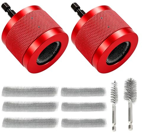 Lot de 10 nettoyeurs de tuyaux en cuivre de 15 mm + 22 mm avec brosses de rechange, brosse de nettoyage pour tuyau de perçage, pour nettoyage et entretien des tuyaux, rouge/argent, métal, fil d'acier