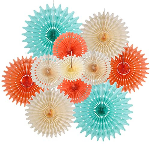 SUNBEAUTY 11 Stück Papier Fächer Dekoration Hängend Girlande Mintgrün Papierfächer Party Deko Set für Hochzeit Geburtstag Tischdeko Sommer-Dekoration Baby Shower Backdrop Garland