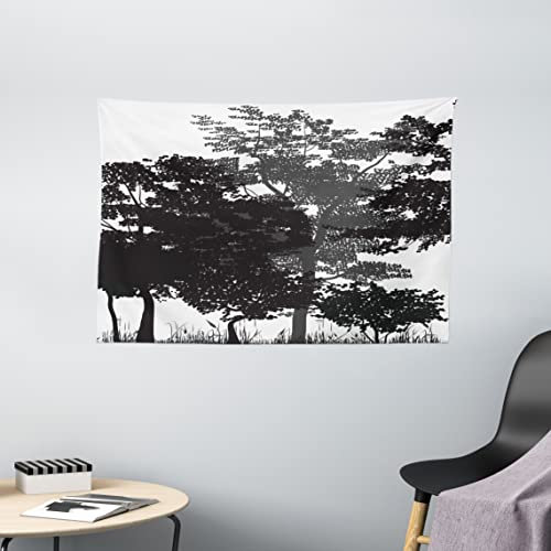 ABAKUHAUS Forêt Décoration Murale, Nature Arbres À Feuilles Caduques, Couleurs claires, 150 x 100 cm, Noir Gris Blanc