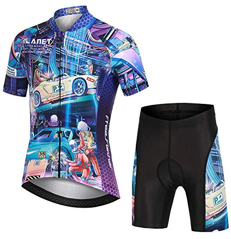 YFPICO Kinder Radtrikot Set Jungen Mädchen Fahrrad Trikot Kurzarm + Radhose mit Sitzpolster, Technologie, XXL(146)