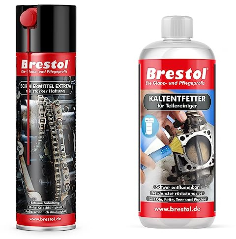 Brestol Smörjmedel sprej 400 ml med stark vidhäftning + 1 000 ml kall fettmedel – glidspray silikonspray krypolja kugghjulsspray repspray spraykolvspray vidhäftningsmedel