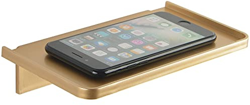 JDYOOMI Acrylic Floating Wall Shelves - Small Stick-on Wall Mounted Phone Shelf Holder Wipes Rack Smart Speaker Shelf for Bathroom,Kitchen,Toilet,Bedroom,Office - Gold
