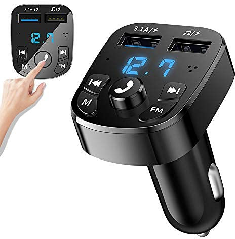 JTWEB Transmetteur FM Bluetooth Voiture,Bluetooth Lecteur MP3 Adaptateur Radio sans Fil,Chargeur Rapide Allume Cigare avec Dual USB Ports,Kit Main Libre Voiture sans Fil Support Carte TF/Clé USB