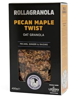 Rollagranola - Pecan Maple Twist Oat Granola - 400g Pack. 100% Natural, Made With Gluten Free Oats. Suitable For A Vegetarian Diet With No Added Sugar. Handcrafted In The UK - 400g Pack of 1