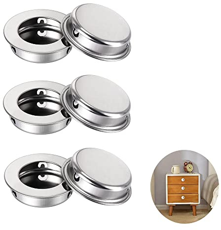 DCQQ 6 Pièces Poignées Encastrées Rondes,Poignées 35 mm pour Porte Coulissante,pour Tiroirs Armoires à Chaussures Penderies Placard(Argenté)