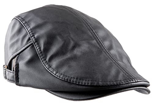 KYEYGWO PU Leder Schirmmütze für Herren, Gatsby Newsboy Flatcap Einstellbare Schiebermütze Freizeit Barette Cap Driving Cabbie Jagd Kappen Outdoor Zeitungskappe, Schwarz