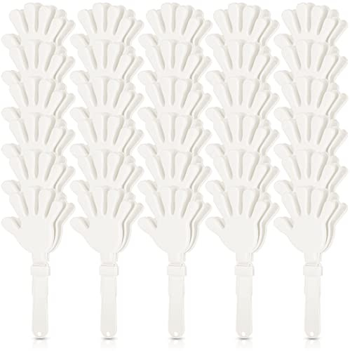 BBTO 30 Pcs Hand Clappers Noisemakers 7.5 Inch Plastic Party Clappers for Fiesta Birthday Party Supplies Carnival Prize Football Sport Accessories Favor(White)