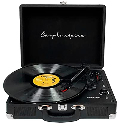 PRIXTON VC400 - Tocadiscos de Vinilo Vintage, Reproductor de Vinilo y Reproductor de Musica Mediante Bluetooth y USB, 2 Altavoces Incorporados, Diseño de Maleta, Negro (Reacondicionado)