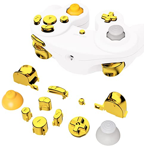 eXtremeRate Ersatz Tasten Set für Nintendo Gamecube GCN Controller, DIY Ersatzteile Full Buttons D-Pad Trigger Knopf Thumbsticks&Tools für Gamecube Controller–Chrome Gold [Controller Nicht enthalten]