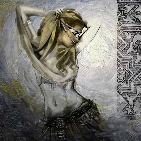 Peinture marocaine Danseuse du ventre Voile
