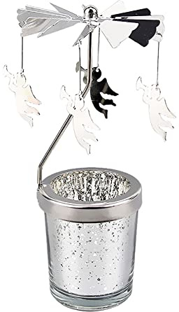 Uposao Rotierender Kerzenhalter Glas, Karussell Teelicht Teelichthalter Motiv Engel Spinnen Teelicht Kerzenhalter Kerzenständer Weihnachtsdeko für Geburtstag Hochzeit Deko Wohnzimmer Tischdeko