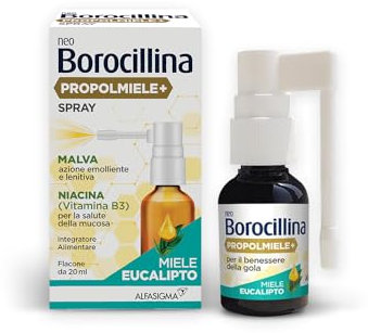 NEO BOROCILLINA Propolmiele+ Spray, Integratore Alimentare per il benessere della Gola, Flacone da 20ml, Gusto Eucalipto e Miele