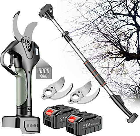 Tijeras de podar sin cable de 45mm Tijera eléctricas con Pértiga de extensión,Podadora de podar profesionales,2/3 baterías y 1 cargador incluidos (Color : 2 Battery, Size : 3 blade)