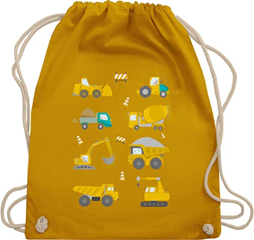 Shirtracer Turnbeutel Rucksack - Kinder Traktor Bagger und Co. - Baustellen Fahrzeuge - Unisize - Senfgelb - kindergarten kinderrucksack flugzeugen baustelle stoffrucksack für kindergartenrucksack