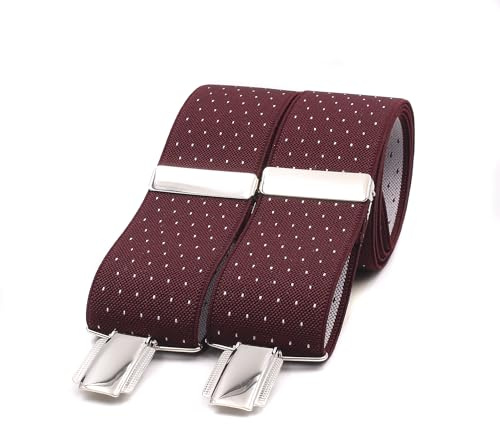 El mono con pajarita Bretelle uomo eleganti fatte a mano in Spagna. Bretelle da uomo per pantaloni | 3 clip extra-forti | Colore Bordeaux e Pois bianco. (Burdeos-Blanco)