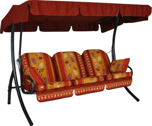 ANGERER Hollywoodschaukel Ibiza rot-orange-gelb Gemustert | Gartenschaukel Made in Germany, Schaukel zum Sitzen, Liegen und Entspannen, inklusive Bett-Funktion, einfache Montage