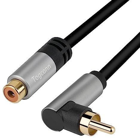 Togconn RCA Audio Extension Cable, 90 Degree RCA Male to Female Lead Cable, Digital Coaxial Audio Cable for Home Theater, HDTV, DVD, Amplifiers, Subwoofer, Speaker (9 Inch/23CM)