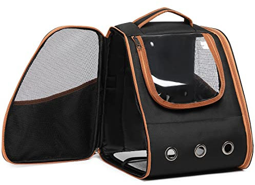 Kono Hunde & Katzenrucksack bis 5,9 kg, Transportrucksack Tragbar mit Netzfenster, Atmungsaktive Cat Backpack & Dog Backpack für Haustiere Reisen (Schwarz)
