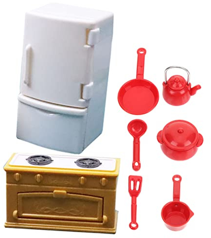 Toyvian Accesorios de Cocina Miniatura para Casas de Muñecas Juego de Estufa y Refrigerador Utensilios de Simulación Decoración de Juguetes para Niños