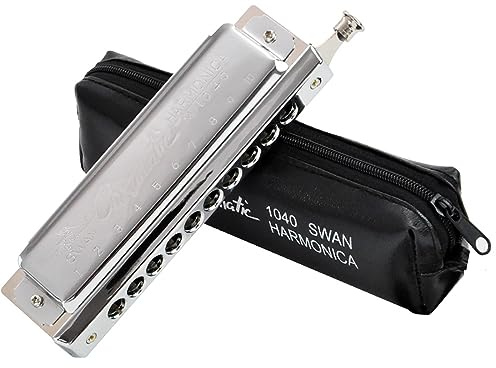 Chromatische Mundharmonika 10 Loch 40 Töne C-Schlüssel SW1040 Chromatische Harfe Musikinstrument Mundharmonika Mundorgel mit Tasche