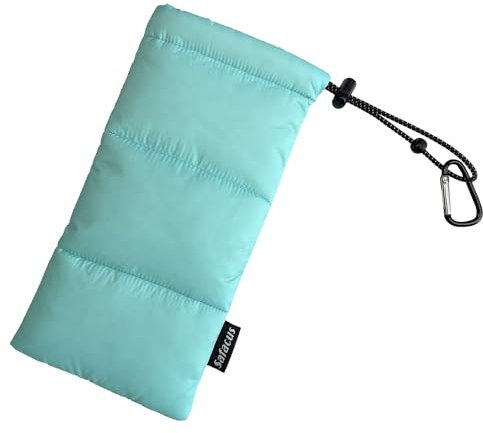 SAFACUS Thermo Handyhülle Tasche Universal Daunen Pouch Handysocke Weihnachten Geschenke für Smartphones Handy Winter Handyhülle für iPhone 15 14 13Plus X, Samsung Galaxy (Baby Blue)