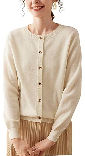 e-girl Cardigan Cachemire Laine Femme Col Rond Manches Longues,EU 38-46 | Promenade week‑end,maille unie fine ajustée,panneau bouton rond,bords côtelés,finition lisse,tissu élastique,coupe ajustée