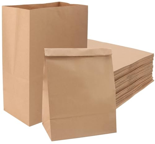 MAHIONG Paquete de 100 bolsas grandes de papel marrón de 30 x 20 x 12,5 cm, bolsas de almuerzo de papel de 70 g/m², bolsas de papel kraft para alimentos, bolsas de pan para Pascua, Halloween, Navidad,