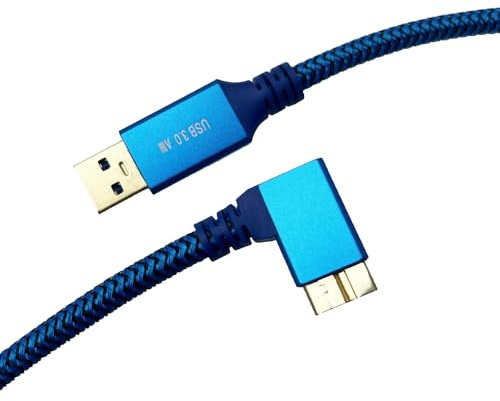 Seadream Câble micro USB 3.0 M/M de 1 m ; câble USB 3.0 Micro B mâle à angle droit vers USB 3.0 type A mâle Gen 1 5 Gbit/s 1 mètre, câble de disque dur externe, câble USB vers USB Micro B