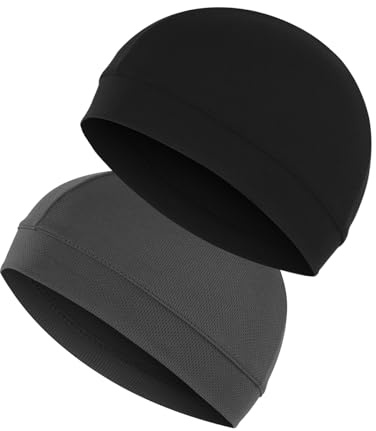 Amexo 2 Pezzi Sottocasco Moto Sottocasco Bici Moto Estivo Uomo Donna Nero e Grigio Cuffia da Ciclismo Traspirante Fodera Casco Interna Morbido Berretti Cap Bici Skull Cap