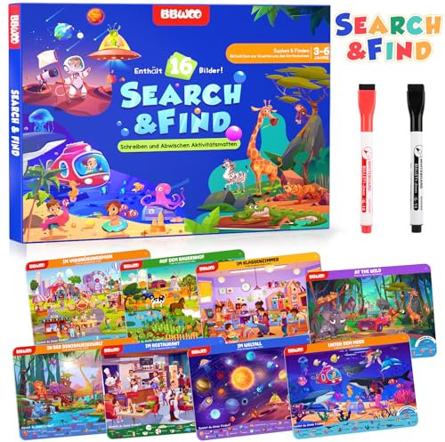 BBWOO Lernspiele deutsch - Suchen und Finden, Geschenke und Vorschullernen für Kinder 3-6 Jahre, Lernspielzeug Busy Book Geburtstag Kindergarten Einschulung Geschenk für Kinde