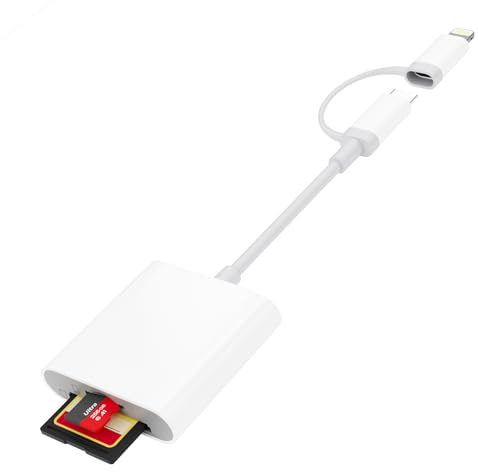 Lector de tarjetas SD para iPhone, conector dual (Lightning y USB-C), lector de tarjetas SD USB C para iPhone 15, lector de tarjetas SD Lightning doble ranura para tarjetas SD/TF, adaptador de lector