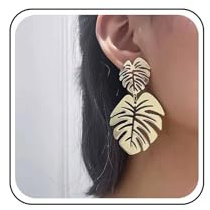 Xmsrn Vintage Hollow Large Leaf Drop Earrings Monstera Deliciosa Stud Earrings Open Leaf Dangle Earrings Gold Exaggerated Leaf Earrings for Women