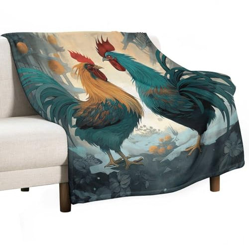 Superweiche, bedruckte Flanelldecke, Hühner in Farben, weich, leicht, gemütlich, Decken für Couch, Schlafzimmer, Anti-Pilling (152,4 x 203,2 cm)