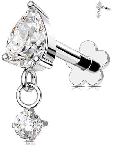 OUFER 16 g invändig gänga brosk öronpiercing kirurgiskt stål 316L öronpiercing helix 6 mm Dangle Conch Piercing ring klar CZ Tragus piercing för kvinnor helixring, 16G6mm, Rostfritt stål, Kubisk