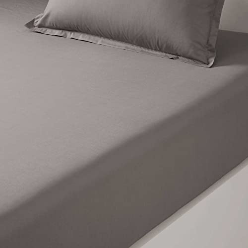 Desforges - Drap Housse 160 x 200 cm en Percale de Coton Gris uni 80 Fils/cm², Alcove