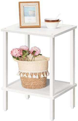 MAHANCRIS Beistelltisch, Kleiner Tisch, Schmaler Couchtisch, Nachttisch mit 2 Ebenen, Industriestil, Gestell aus Holzwerkstoff, für Wohnzimmer, Schlafzimmer, Büro, Weiß AETWT7901