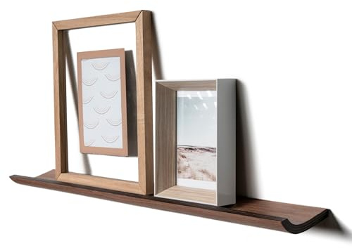 EWART WOODS Estante de repisa para fotos, estantes flotantes para fotos para discos de arte, exhibición de pared estrecha de madera con borde (nogal)