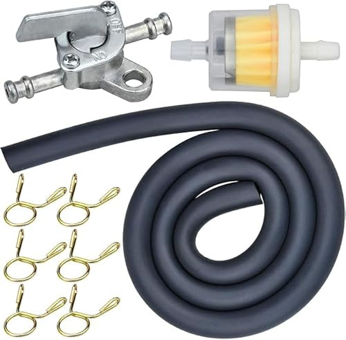 Benzin Kraftstofffilter Kit Ø4mm Kraftstoffleitung Benzinschalter des Benzinhahns Schlauchleitung Kraftstofffilter mit 6 Schlauchschellen für PKW Auto Motorrad Rasenmäher Roller Diesel
