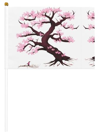 Cherry Blossoms Tree Printed Handheld Flags - 5.5x8.2 Holiday Cheer Flags - Pack of 10
