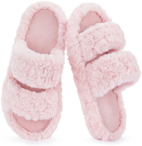 RockDove Women’s Open Toe Slippers with Arch Support, Memory Foam House Slippers, Soft Fuzzy Indoor Outdoor Slippers for All-Day Comfort
