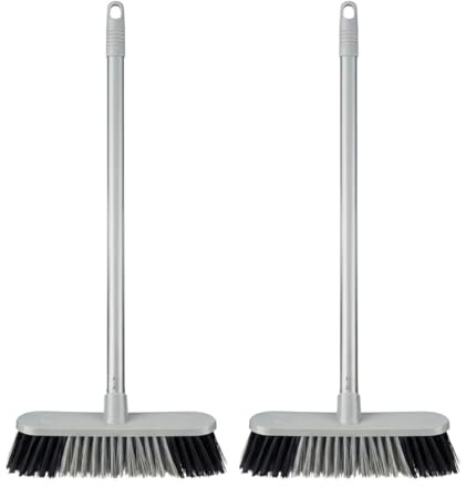 HOMESHOPA Indoor Broom Soft and Stiff Bristle Sweeping Brush with Handle Round Edge Brush Head, Silver Long Handled Floor Scrubbing Brush Broom for Kitchen, Bathroom, Household Cleaning
