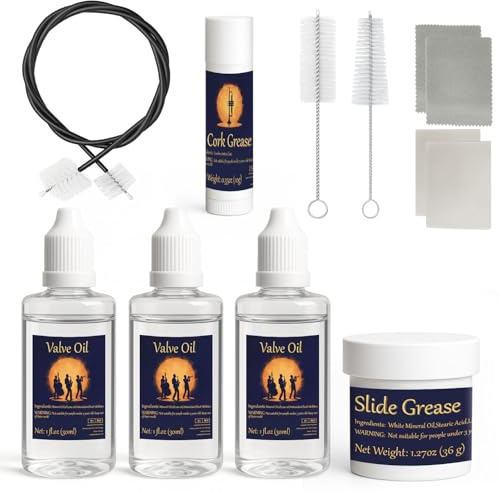 INNOVAYOU Kit per la pulizia della tromba, kit per la pulizia e la cura del clacson, olio per valvola tromba, olio per valvole, grasso per scorrimento, grasso per sughero, panno per la pulizia